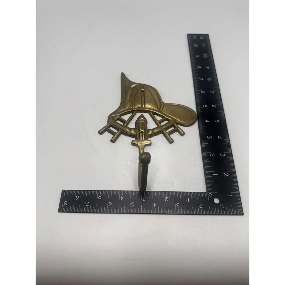 Vintage Solid Brass Firefighter Wall Hook Fire Helmet Hydrant Ladder Decor
